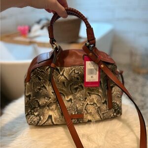 Vince Camuto Tan and Black Snake Print Satchel